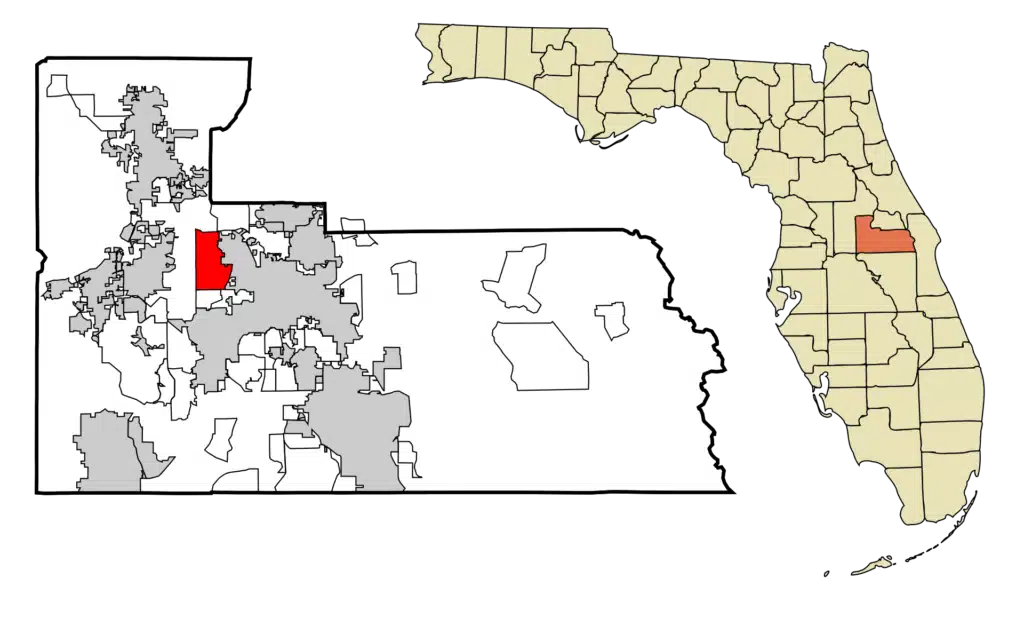 map of Florida with Pine Hills highlighted